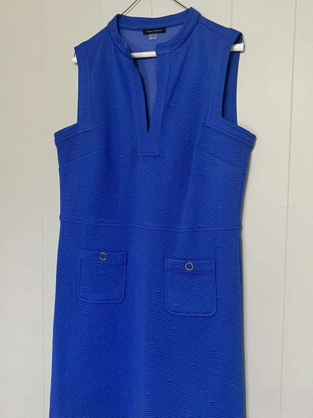 Tommy Hilfiger Royal Blue Textured Split Neck Sleeveless Dress Size 12